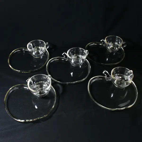 Set of 5 Hazel Atlas Orchard Apple Snack Sets Trays And Cups