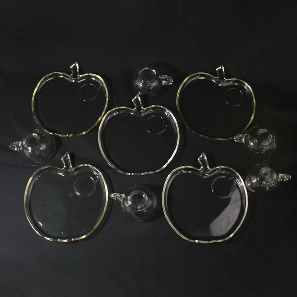 Set of 5 Hazel Atlas Orchard Apple Snack Sets Trays And Cups