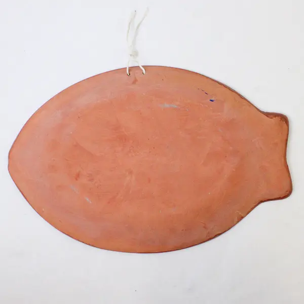 Vintage Mexican Terra Cotta Folk Art Wall-Hanging Fish Platter 14.5"