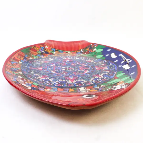 Vintage Mexican Terra Cotta Folk Art Wall-Hanging Fish Platter 14.5"