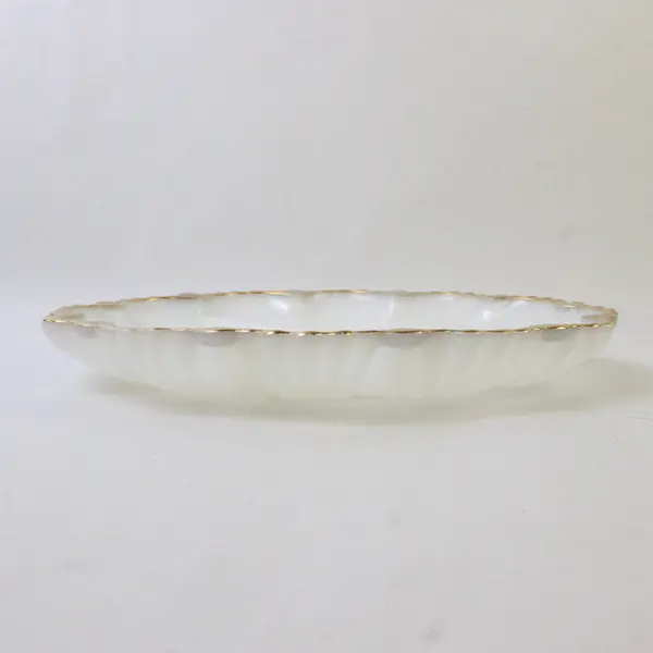 Vintage Anchor Hocking Fire King Gold Trim Milk Glass Divided Relish Tray