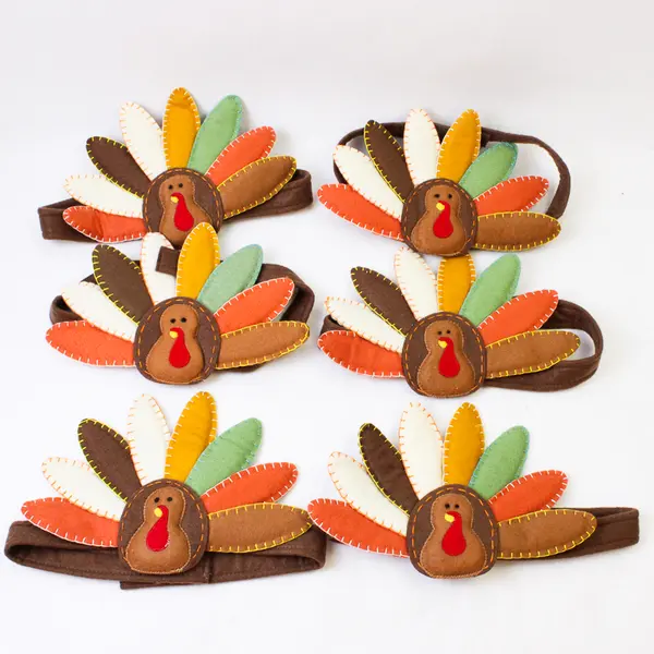 Set of 6 Thanksgiving Turkey Headbands with Easy Fasten Closures