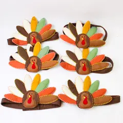 Set of 6 Thanksgiving Turkey Headbands with Easy Fasten Closures
