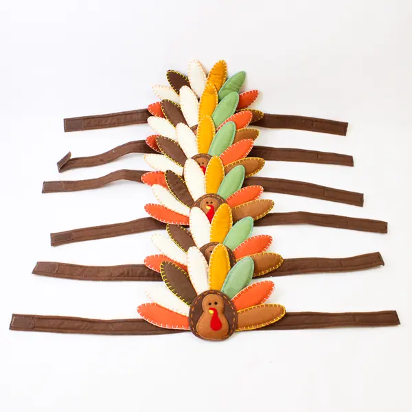 Set of 6 Thanksgiving Turkey Headbands with Easy Fasten Closures