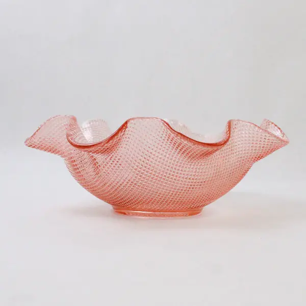 Vintage Pink Ruffled Edge Glass Bowl Candy Dish 6"