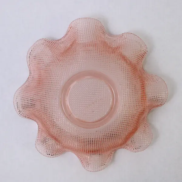 Vintage Pink Ruffled Edge Glass Bowl Candy Dish 6"