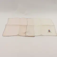 Lot of 2 Vintage Hand Cross-Stitched Linen Napkins Pagoda & Pink Flower