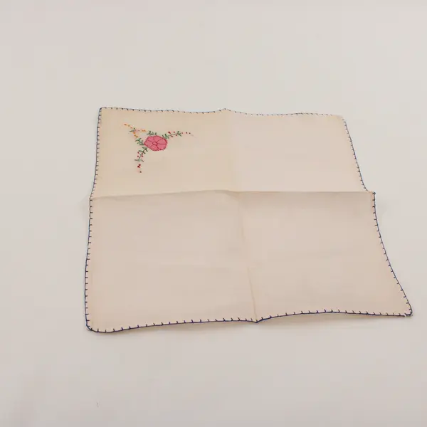 Lot of 2 Vintage Hand Cross-Stitched Linen Napkins Pagoda & Pink Flower