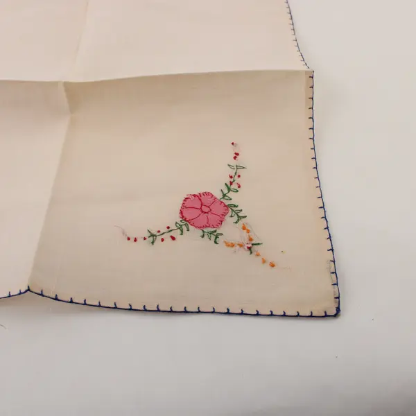Lot of 2 Vintage Hand Cross-Stitched Linen Napkins Pagoda & Pink Flower