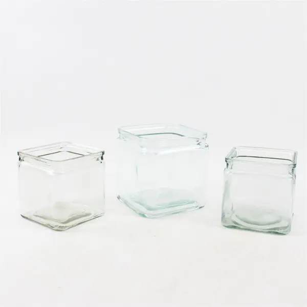 Lot of 3 Clear Glass Cube Vases 4" and 5"
