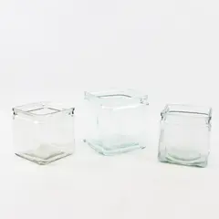 Lot of 3 Clear Glass Cube Vases 4" and 5"