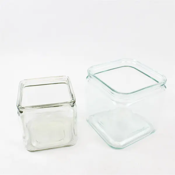 Lot of 3 Clear Glass Cube Vases 4" and 5"