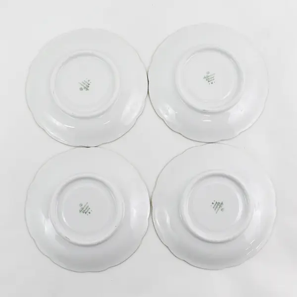  4 Seltzmann Weiden Inka Porcelain  Saucers White Gold Bands Scalloped Edge