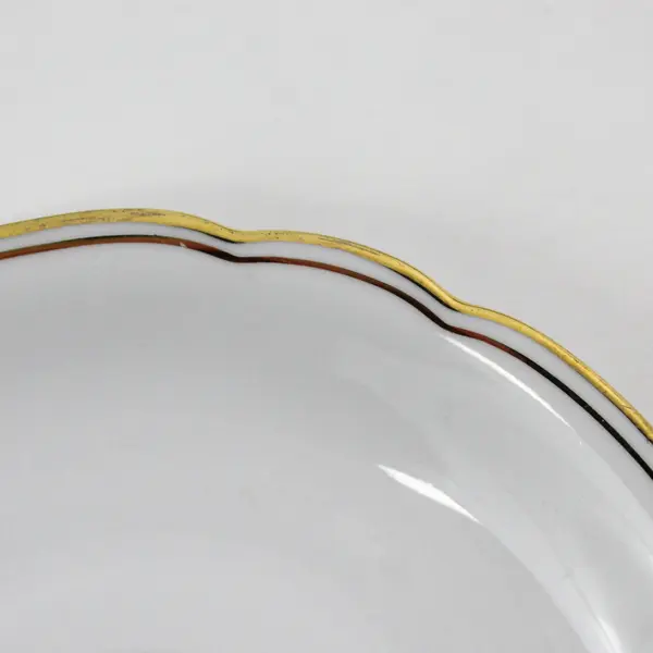  4 Seltzmann Weiden Inka Porcelain  Saucers White Gold Bands Scalloped Edge