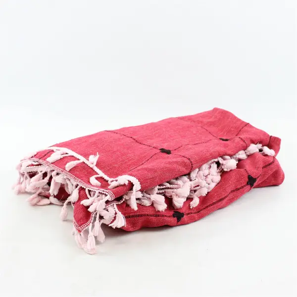 Vintage Red Square Tablecloth with Tassels 70" x 70"