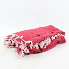 Vintage Red Square Tablecloth with Tassels 70" x 70"