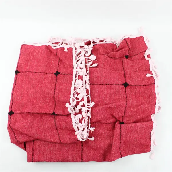 Vintage Red Square Tablecloth with Tassels 70" x 70"