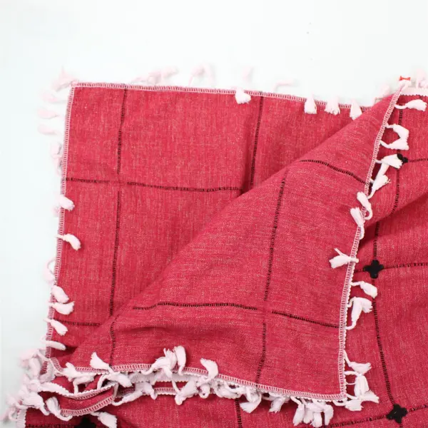 Vintage Red Square Tablecloth with Tassels 70" x 70"