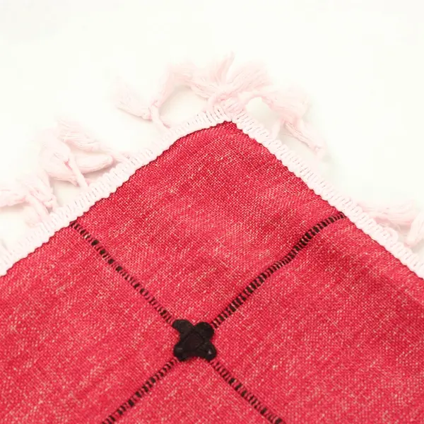 Vintage Red Square Tablecloth with Tassels 70" x 70"