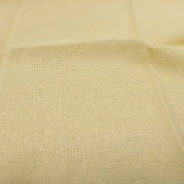 Lot of 4 Vintage Pale Yellow Damask Linen Tablecloth Floral Jacquard & 3 Napkins