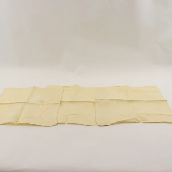 Lot of 4 Vintage Pale Yellow Damask Linen Tablecloth Floral Jacquard & 3 Napkins