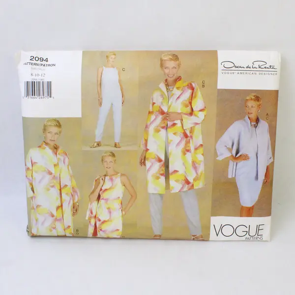 Vtg Vogue De La Renta 2094 Jacket Shirt & Pants Cut Sewing Pattern Size 8 10 12