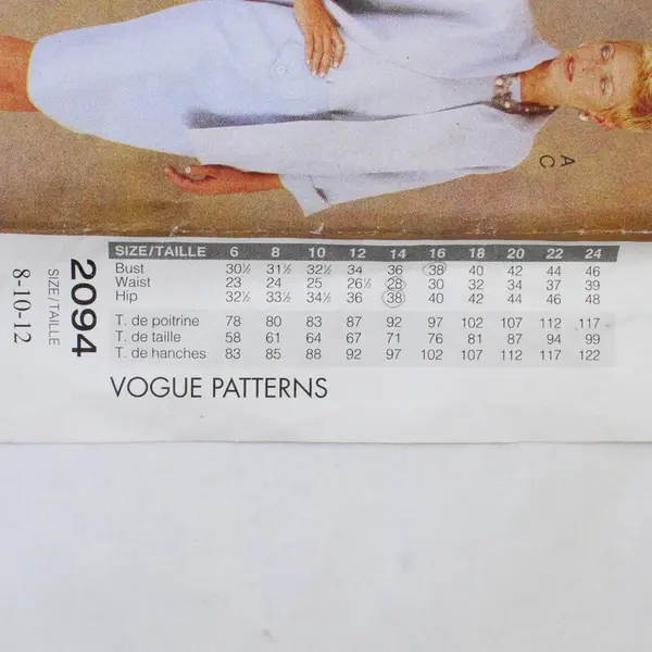 Vtg Vogue De La Renta 2094 Jacket Shirt & Pants Cut Sewing Pattern Size 8 10 12