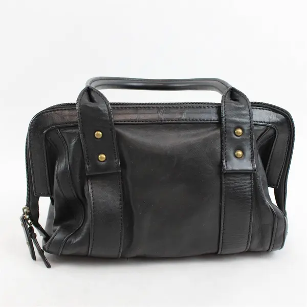 North Style Small Black Leather Top Handle Satchel Purse