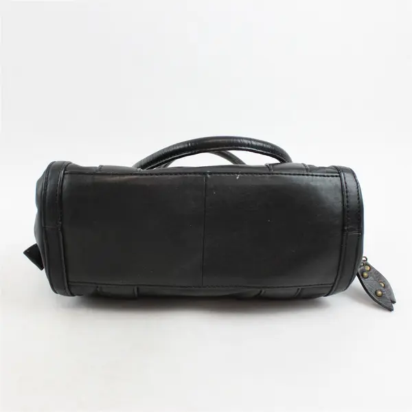 North Style Small Black Leather Top Handle Satchel Purse