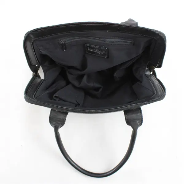 North Style Small Black Leather Top Handle Satchel Purse