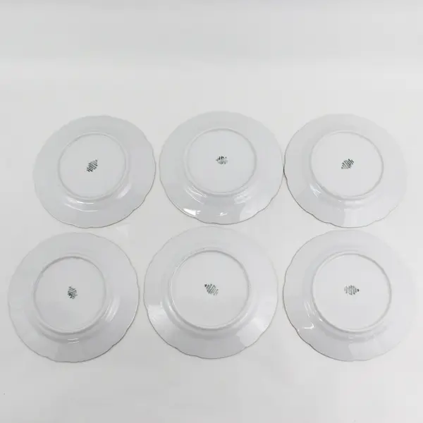 6 Seltzmann Weiden Inka Porcelain Salad Plates White Gold Bands Scalloped Edge