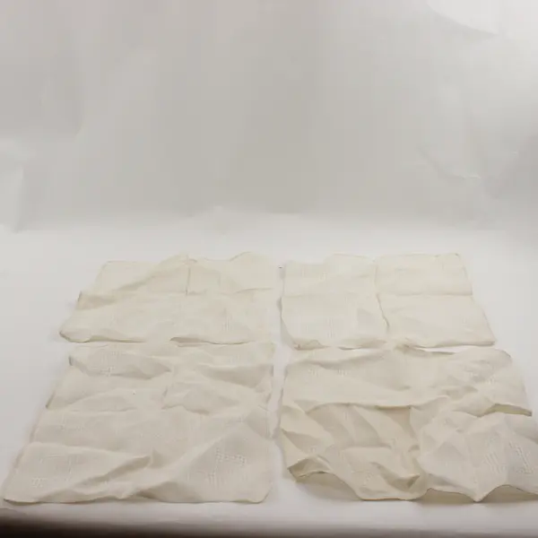 Set of 4 Vintage Ivory Linen Napkins Embroidered Border Square