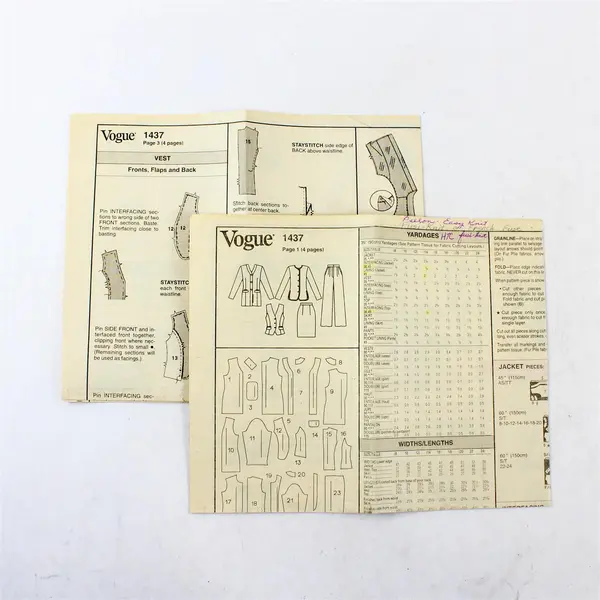 Vintage Vogue 1437 Jacket Vest Pants Skirt Cut Sewing Pattern Size 8 10 12