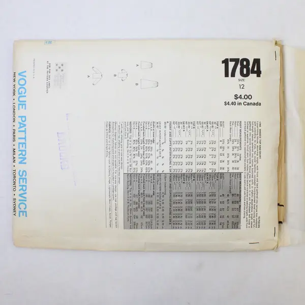 Vintage Vogue 1784 Shirts Skirt Cut Sewing Pattern Size 12