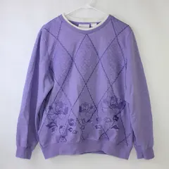 Alfred Dunner Floral Embroidered Purple Crew Neck Sweatshirt Women's Large