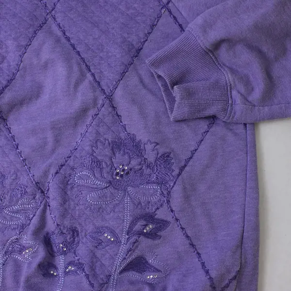 Alfred Dunner Floral Embroidered Purple Crew Neck Sweatshirt Women's Large