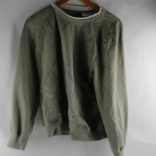 Alfred Dunner Floral Embroidered Green Crew Neck Sweatshirt Women's Large