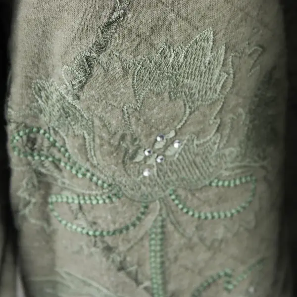 Alfred Dunner Floral Embroidered Green Crew Neck Sweatshirt Women's Large