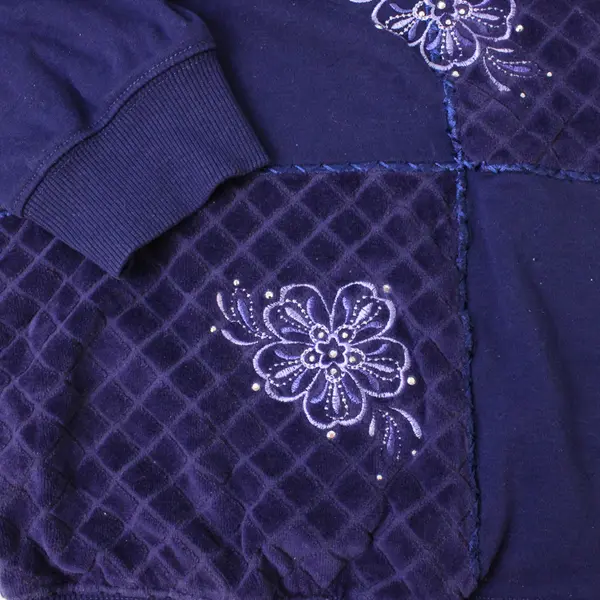 Alfred Dunner Purple Floral Embroidered Indigo 1/4-Zip Sweatshirt Women's Large