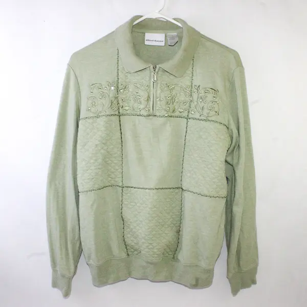 Alfred Dunner Floral Embroidered Green 1/4-Zip Sweatshirt Women's Large