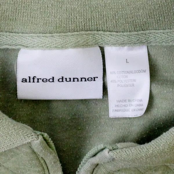 Alfred Dunner Floral Embroidered Green 1/4-Zip Sweatshirt Women's Large