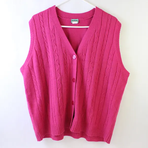 Sara Morgan Magenta Pink Cable Knit Button-Front Sweater Vest Women's 2X