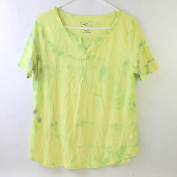Just My Size Yellow Green & Gray V-Neck Short-Sleeved T-Shirt Women's 1X 16W