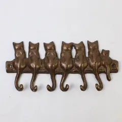 Vintage SPI San Pacific International Cat-Themed Brass Wall-Mounted Key Hooks