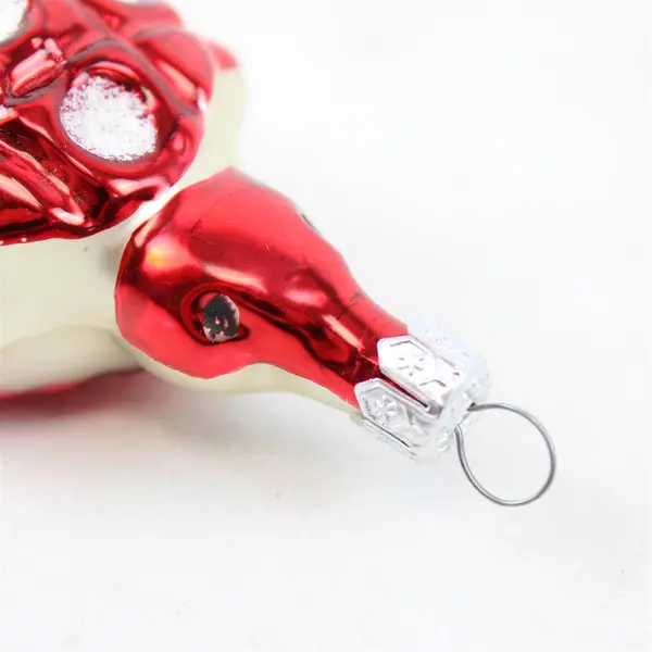 Vintage Polka Dot Red White Flocked Glass Turtle Christmas Ornament VG 4.5" Tall