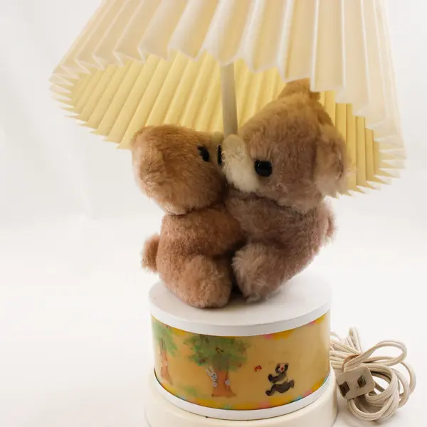 Vintage Plush Teddy Bear Nursery Lamp with Fabric Shade 14 in