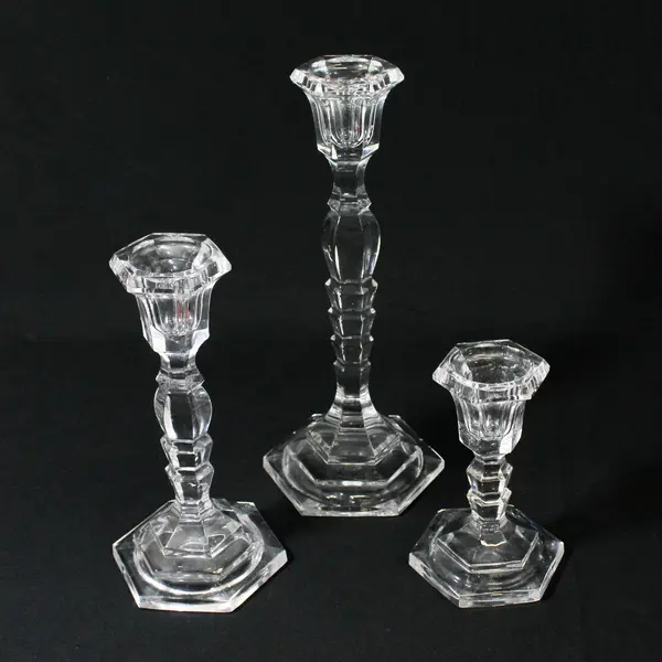 Set of 3 Crystal Candle Sticks 5" 7" & 10" Tall