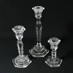 Set of 3 Crystal Candle Sticks 5" 7" & 10" Tall