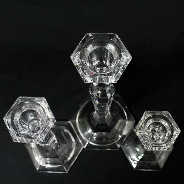 Set of 3 Crystal Candle Sticks 5" 7" & 10" Tall