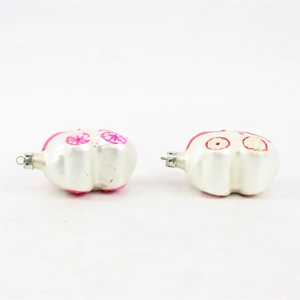 Vintage Hand-Blown Set of 2 Baby in Pram Glass Ornaments Poland 3.5" Tall